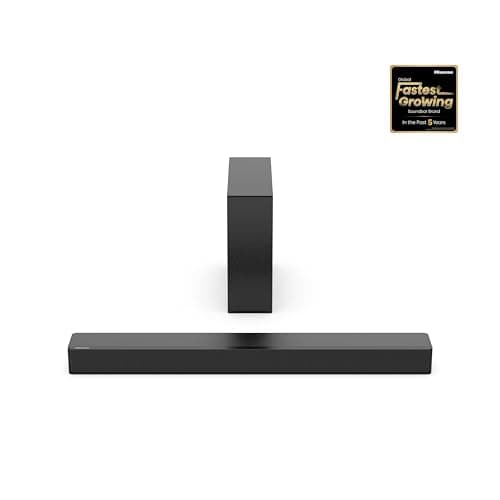 Hisense HS2100 Barre de son 2.1 canaux 240 W avec caisson de basses sans fil, alimenté par Dolby Audio, Roku TV Ready, Bluetooth 5.3/HDMI ARC/Optique/AUX/USB, 6 modes sonores sur mesure