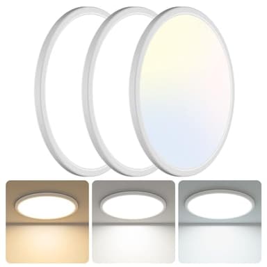 libtit Lot de 3 plafonniers encastrés de 33 cm, 28 W 3200 lm, plafonnier LED 3000 K-4500 K-6000 K, 3 températures de couleur sélectionnables, plafonnier moderne pour couloir, salle de bain, chambre à