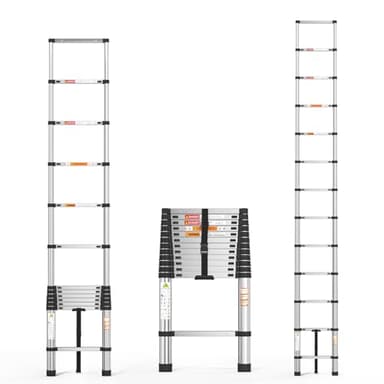 Échelle télescopique pliable de 3,8 m, toit en acier inoxydable, multi-usage, portable, compacte, antidérapante, pour intérieur ou extérieur, charge maximale de 150 kg