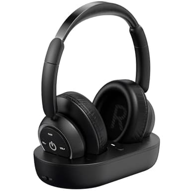 ROSIDA Wireless Headphones for Watching TV, Wireless TV Headphones for Seniors, Charging Base with TV Transmitter, Bluetooth Headphones for TV, No Voice Delay, Gift for the Elderly or Parents, Black