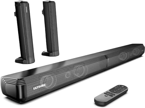 ULTIMEA Barres de son 2,2 canaux pour TV, puissance de crête 100 W, barre de son Bluetooth 5.3 amovible 2 en 1 pour TV, 3 modes EQ, basses réglables pour haut-parleurs TV, ARC/optique/Aux/support