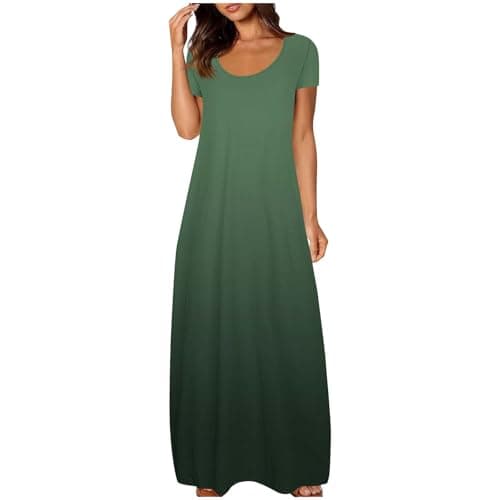TIMIFIS Maxi Dresses for Women 2025 Summer Beach Dresses Casual Short Sleeve Crewneck Long Dress Plus Size Sundresses