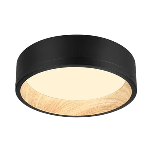 DAKASON Plafonnier LED encastrable, 31,8 cm, 25 W 1500 lm, 3000/4000/5000 K CCT sélectionnable, grain de bois peint et cadre noir, plafonnier LED moderne à intensité variable pour cuisine, couloir,