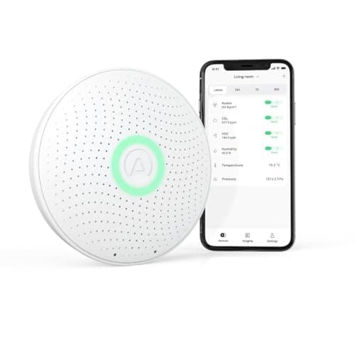 AIRTHINGS Wave Plus Moniteur de qualité de l'air intérieur avec détection de radon Application gratuite et tableau de bord Web facile à utiliser Radon, Tvocs, CO2, température, humidité et pression