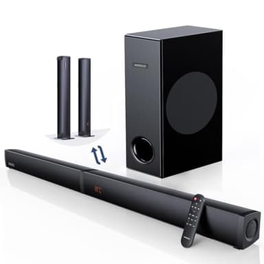 Barre de son MEREDO 180 W 2 en 1 amovible pour TV Barre de son 2.1 CH avec caisson de basses 5 modes EQ Aigus et basses (câble ARC) Optique/BT 5.4/AUX, basses profondes 12 L pour home cinéma - 81,3 cm