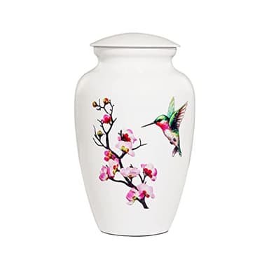 ICOKEE Urne funéraire en forme de colibri pour cendres d'adulte – Urne funéraire blanche, grande décoration avec sac en velours, capacité de 90,7 kg, pour cendres humaines femelles et hommes