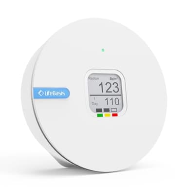 Life Basis Détecteur de radon pour la maison, testeur de radon portable avec écran d'encre, surveillance du radon à court et à long terme, sans frais de laboratoire, fonctionne avec piles, version