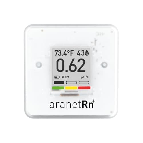 SAF Aranet Détecteur de radon pour la maison : mesure 10 min, température, humidité relative, pression, affichage à encre électronique, batterie de 7 ans, portable avec application gratuite, Bq/m3 et