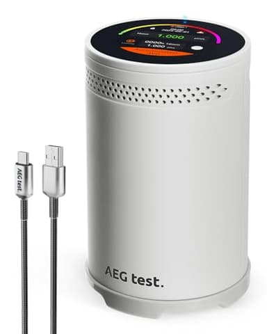 AEGTEST HOUND-3699 Détecteur de radon avec capteur haute sensibilité, mises à jour de mesure en 10 minutes, alarmes sonores et visuelles, écran couleur tactile, surveillance du radon à long terme pour