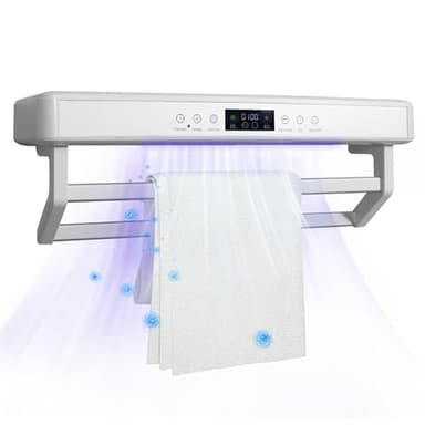 Porte-serviettes électrique avec écran tactile, montage mural, économe en énergie, avec purification de l'air, séchage, arrêt automatique pour salle de bain, spa, hôtel, blanc