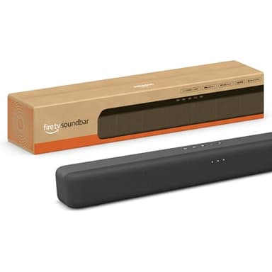 Barre de son Amazon Fire TV, comprenant des haut-parleurs 2.0 avec les technologies DTS Virtual:X et Dolby Audio, ainsi qu'une connexion Bluetooth