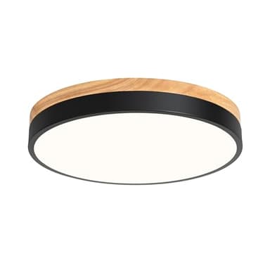 Vikaey Plafonnier moderne à DEL en bois, plafonnier minimaliste noir encastré, plafonnier rond pour chambre à coucher, salle à manger, cuisine, buanderie, couloir, intensité non variable