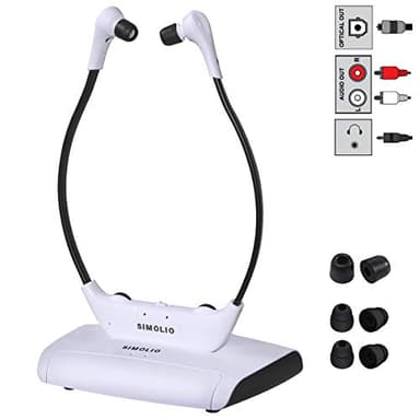 SIMOLIO SM-823D Pro Casque numérique sans fil pour personnes âgées avec voix clarifiée et améliorée, sans retard pour TV sans fil avec émetteur et station de charge, mode son ambiant, 30,5 m, SM-823D