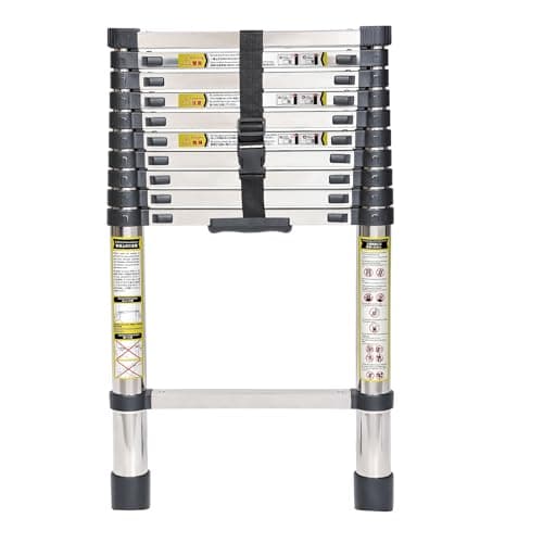 Échelle télescopique SPIEEK en acier inoxydable de 3 m, échelle extensible portable pour la maison et le travail en extérieur, échelle pliable avec pieds antidérapants, capacité de 150 kg