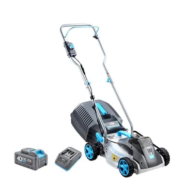 RB Tondeuse à gazon sans fil sans balais 40 V 38,1 cm 2 en 1 avec 5 hauteurs de coupe, batterie 4,0 Ah et chargeur inclus