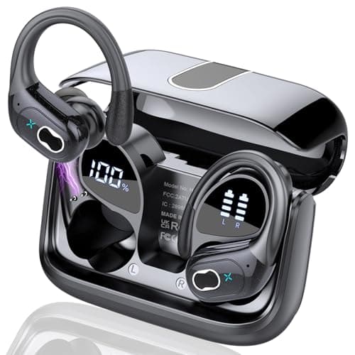 STECEi Écouteurs sans fil Bluetooth 5.4 75 heures - Écouteurs stéréo HiFi avec crochets auriculaires - Microphone antibruit ENC - Étanche IP7 - Pour entraînement/course à pied
