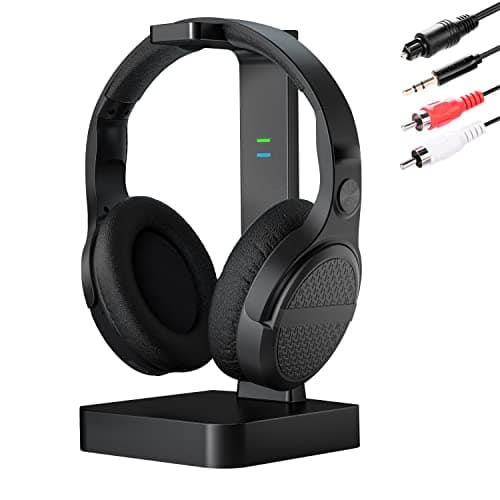 Casque sans fil pour regarder la télévision avec émetteur numérique optique RCA 2,4 GHz RF station de charge, casque supra-auriculaire ANSTEN avec 3 modes audio, portée sans fil de 50 m, 10 heures de