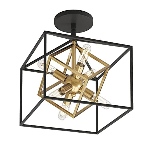 artika Imperium Plafonnier de transition inspirant pour la ferme, finition noire mate avec accents dorés, installation facile, ampoules non incluses