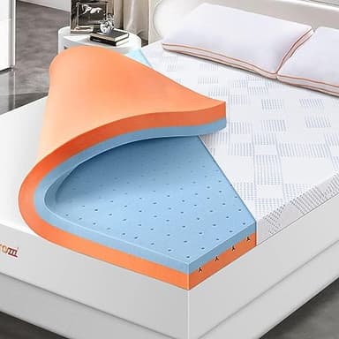 Maxzzz Surmatelas en mousse à mémoire de forme infusée de gel et de cuivre avec housse antidérapante CertiPUR-US pour soulager la pression (152,4 x 203,2 cm)