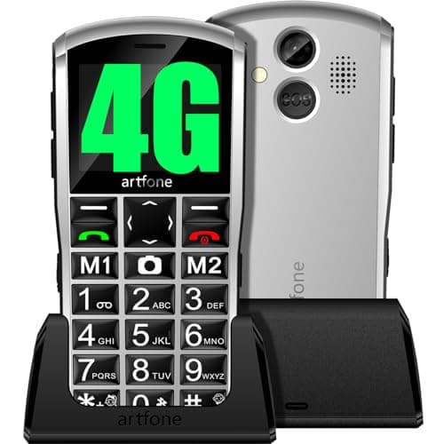 artfone Téléphones portables débloqués 4G Volte Canada – Téléphone portable pour personnes âgées avec bouton SOS, appareil photo 2 MP, écran 2,4", volume fort, USB-C et station d'accueil, chiffres