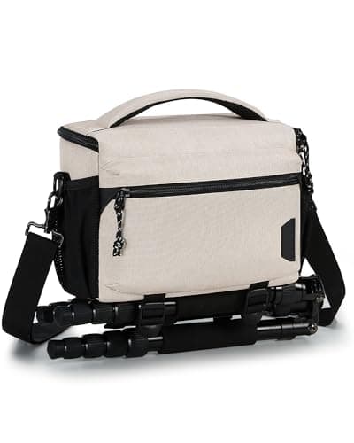 BAGSMART Petit étui pour appareil photo avec support de trépied, sac à bandoulière compact pour appareil photo reflex numérique/SLR/appareil photo sans miroir, Blanc ivoire., Portable