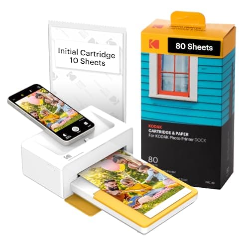 KODAK Dock Plus 4PASS Imprimante photo instantanée (10,2 x 15,2 cm) + lot de 90 feuilles (10 feuilles initiales + lot de 80 feuilles)