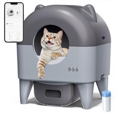 Tailux Litière autonettoyante – Litière automatique contrôlée par application pour animaux de compagnie, facile à installer et à nettoyer, litière universelle pour chat, détection d'arômes et