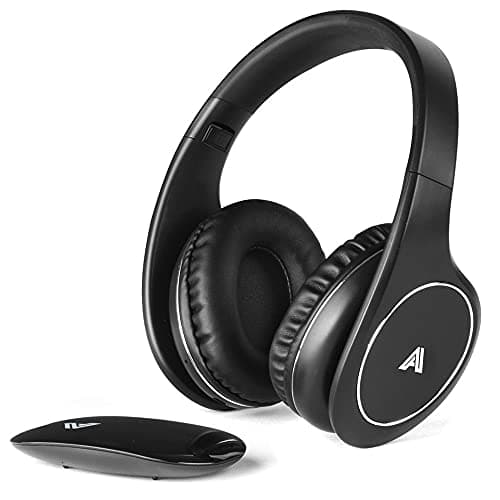 Casque sans fil pour regarder la télévision, casque supra-auriculaire pliable avec émetteur RF 2,4 GHz, prise en charge RCA AUX, sans retard audio, portée sans fil de 30,5 m (noir)