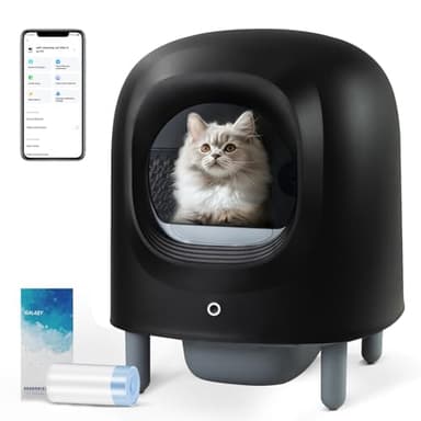 Sousia Litière autonettoyante – 56 L – Bac à litière automatique pour chats multiples avec protection de sécurité/anti-pincement/contrôle par application, noir