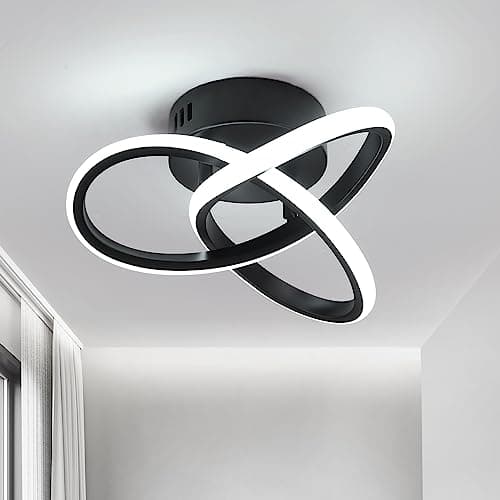 AMZASA Plafonnier LED moderne noir semi-encastré pour chambre à coucher, salle de bain, entrée, placard, balcon, escalier design incurvé 15 W
