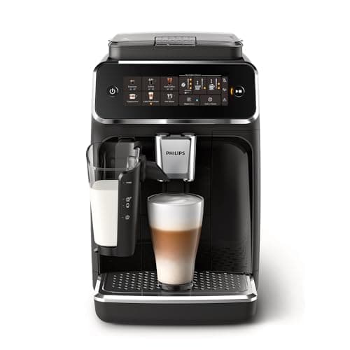 Philips 3300 Series Machine à expresso entièrement automatique – Système LatteGo Milk – 5 variétés de café, écran tactile intuitif, SilentBrew, broyeur 100 % céramique, filtre AquaClean, noir brillant