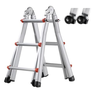 VEVOR Échelle télescopique avec cadre en A, échelle d'extension compacte en aluminium de 2,4 m, échelle télescopique pour travaux ménagers, escaliers intérieurs et extérieurs, charge de 150 kg