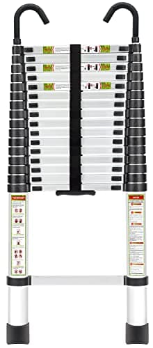 RIKADE Échelle télescopique, échelle télescopique en aluminium de 6 m avec pieds antidérapants et crochet stable, échelle d'extension portable pour un usage domestique et le travail en extérieur,
