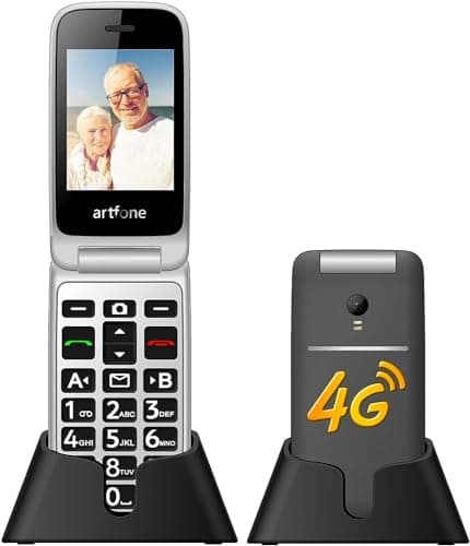 Artfone Téléphone portable pliable 4G pour personnes âgées avec bouton SOS, téléphone à rabat sans carte SIM pour personnes âgées, téléphone débloqué avec station de charge, appareil photo, FM, lampe