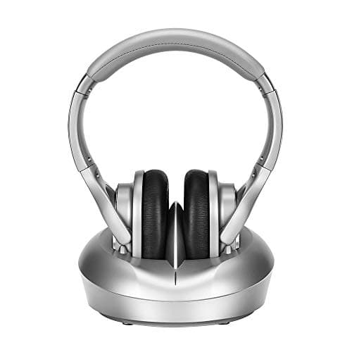 Casque sans fil pour TV avec émetteur RF et station de charge, casque supra-auriculaire pour personnes âgées, sans retard audio, portée sans fil de 100,6 m, prise en charge optique numérique/RCA/AUX