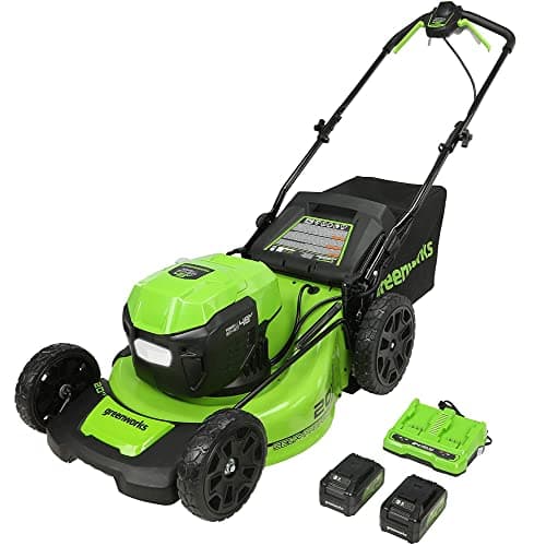 Greenworks 2 tondeuses autopropulsées sans balais 24 V (48 V) 50,8 cm (2) batteries USB 5 Ah et chargeur double port 4 A, vert (MO48L4211)
