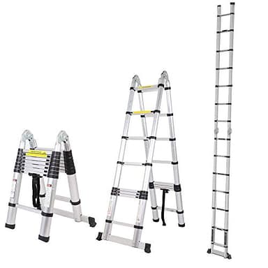 sogesfurniture BHCA-KS-JF-UP500D-NEW Échelle télescopique extensible en aluminium 5 m EN131 nervures antidérapantes Capacité 150 kg