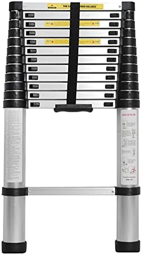 soges JF-001-CA Échelle à coulisse télescopique et extensible en aluminium – 12 marches – Mécanisme de verrouillage à ressort – Nervures antidérapantes – Capacité de 149,7 kg – Certifiée EN131 – 3,8 m