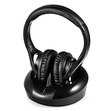 Casque audio sans fil RF TV optique 2,4 GHz UHF HiFi Portée 100 m Son stéréo clair avec station de chargement pour Smart TV, PC, téléphone, ordinateur portable (casque avec émetteur RF)