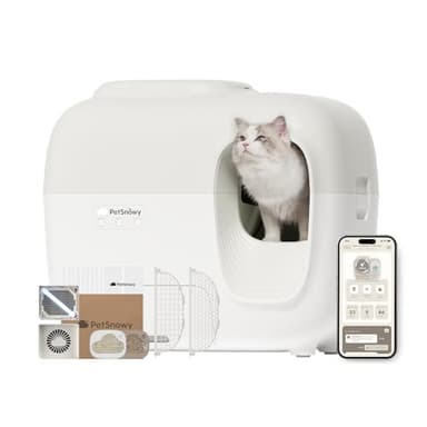 PetSnowy Snow+ Litière autonettoyante pour chats de 1,5 à 9,1 kg, zéro odeur, zéro déchets, auto-scellant, nettoyage facile, bac à litière automatique pour chat autonettoyant
