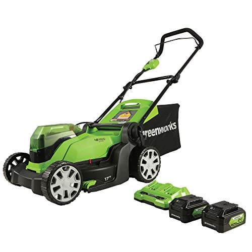 Greenworks Tondeuse à gazon 48 V 43,2 cm, 2 batteries 24 V 4 Ah et chargeur double port inclus, MO48B2210, vert
