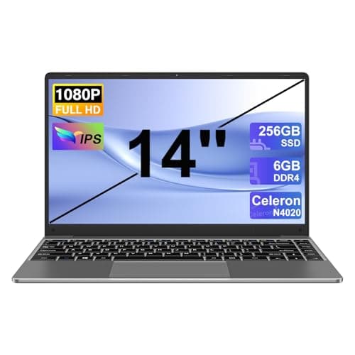 Ordinateur portable 14" 6 Go + 256 Go SSD Celeron N4020 jusqu'à 2,8 GHz Win 11 Support pour ordinateur portable 512 Go TF 1 To SSD Extension Notebook avec webcam 1920 x 1080 FHD 5G WiFi BT 4.2 Gris