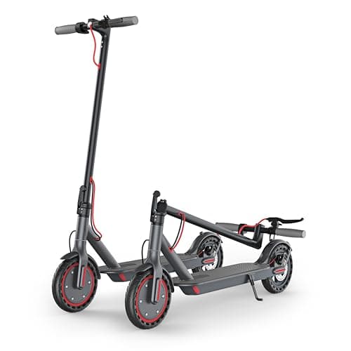 Trottinette électrique – Pneus solides de 21,6 cm, moteur de 350 W, jusqu'à 30,5 km/h, longue portée, portable et pliable pour adultes avec double système de freinage et application