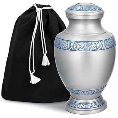 GSM Brands Urne funéraire pour cendres humaines adultes – Grand mémorial funéraire fabriqué à la main avec élégant design argenté (aluminium, 30,5 cm de hauteur x 17,8 cm de largeur)