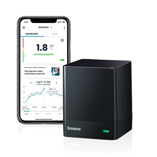 Ecosense EQ100 EcoQube Détecteur numérique de radon, capture rapide des niveaux fluctuants, surveillance continue à court et long terme avec graphiques de tendances, accès aux données à distance