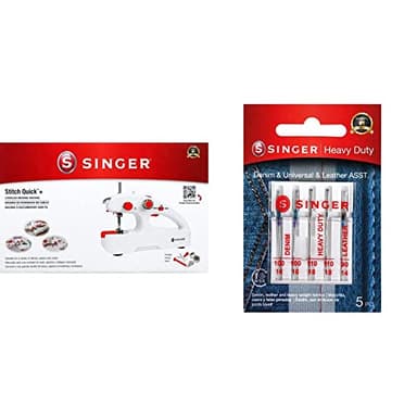 SINGER Stitch Quick + (2 fils) Machine de réparation manuelle et aiguilles universelles Singer 04801 pour machine à usage intensif