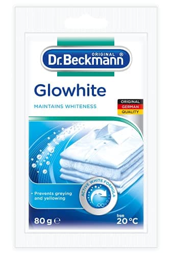 Dr. Beckmann Glowhite Blanchissant textile 80 g | Élimine la décoloration grise | Combat le jaunissement | Pour un linge blanc plus blanc