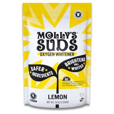 Molly's Suds Blanchissant naturel à l'oxygène | Alternative à l'eau de Javel naturelle, ingrédients d'origine végétale | Blanchit et illumine les couleurs | Huile essentielle de citron pure – 2,39 g