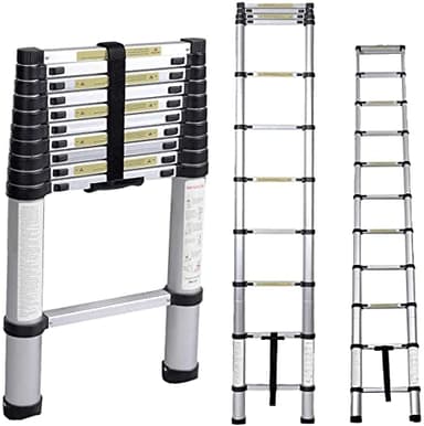 Soges Echelle Échelle télescopique pliable en aluminium, échelle télescopique extensible avec mécanisme de verrouillage à ressort et nervures antidérapantes. Échelle de grenier robuste avec capacité