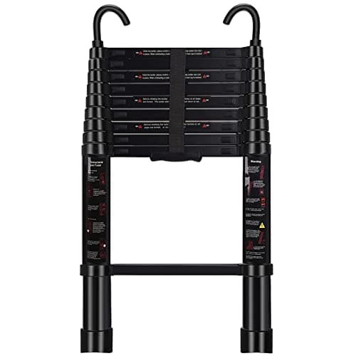 Treemoo Échelle télescopique de 2,4 m – Échelle télescopique en aluminium avec crochets – Échelle extensible portable pliable avec pieds antidérapants – Pour la maison ou le travail en extérieur